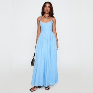 Princess Polly Palisades Tie Up Maxi Dress Blue